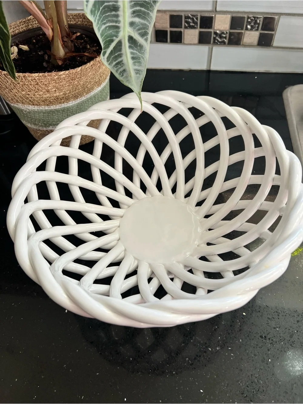 Pier 1 White Ceramic Woven Bowl